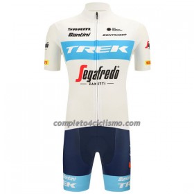 Completo Maglia 2022 Trek-Segafredo (Cycling Shorts) Manica Corta Bianco Blu
